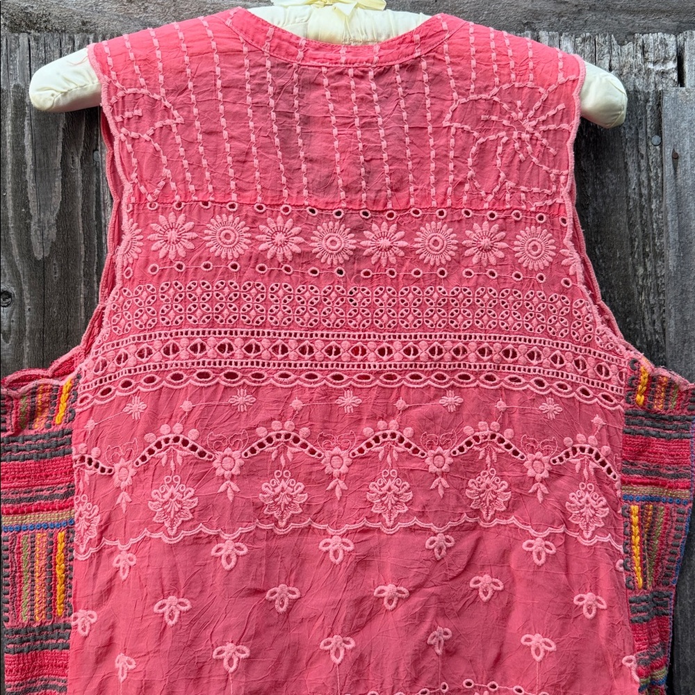 Johnny Was Coral Embroidered Sleeveless Camisole with Multicolor Side Panels - Picture 6 of 6
